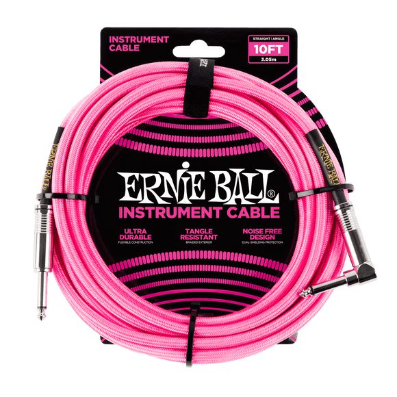 Ernie Ball BRAIDED INSTRUMENT CABLE STRAIGHT/ANGLE 10FT NEON