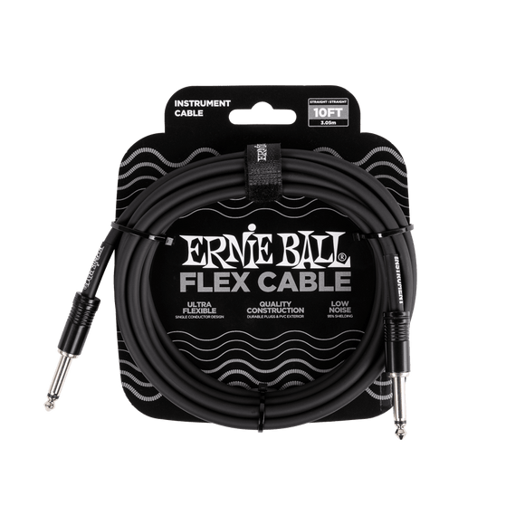 Ernie Ball FLEX INSTRUMENT CABLE STRAIGHT/STRAIGHT 10FT - BLACK