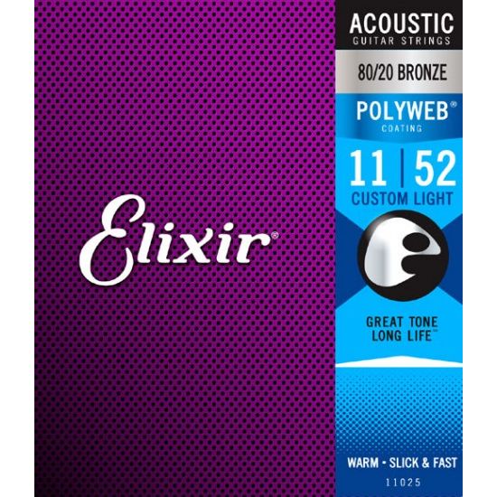 Elixir Polyweb 80/20 Bronze Custom Light Acoustic Guitar Strings 11-52