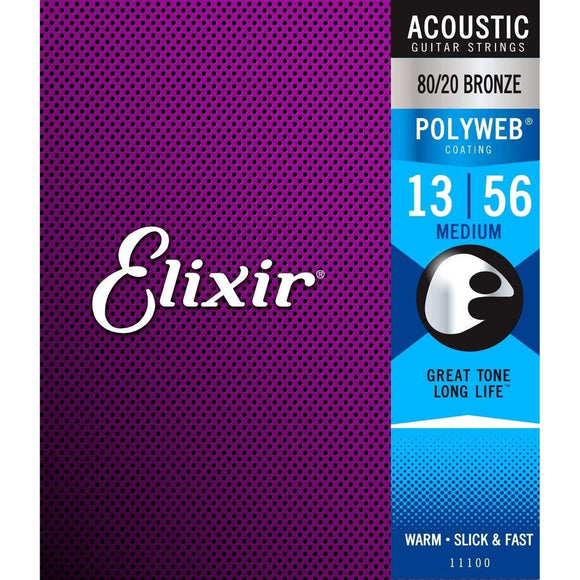 Elixir Polyweb 80/20 Bronze Medium Acoustic Guitar Strings 13-56