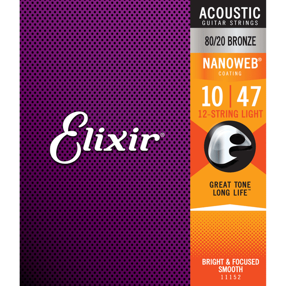 Elixir Nanoweb 80/20 Bronze 12-String Acoustic Guitar Strings 10-47 