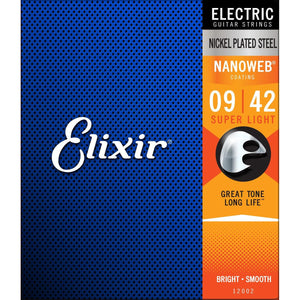 Elixir Nanoweb Nickel Plated Steel Super Light Electric Guitar Strings 09-42