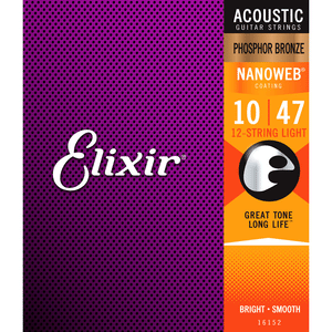 Elixir Nanoweb Phosphor Bronze 12-String Light Acoustic Guitar Strings 10-47