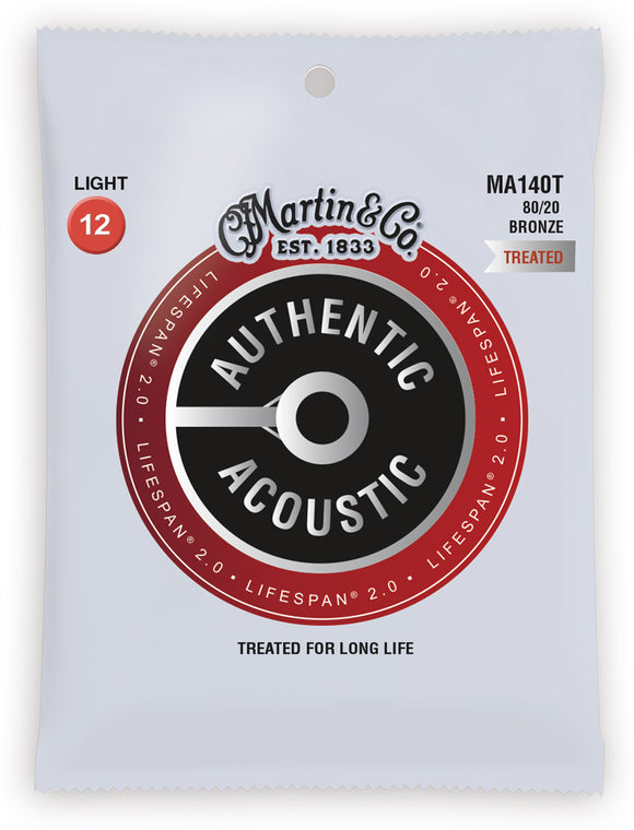 Martin MA140T Authentic Acoustic Lifespan Light 80/20 Bronze Acoustic Guitar Strings