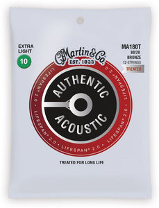 Martin MA180T Authentic Acoustic Lifespan Extra Light 80/20 Bronze 12-String Acoustic Guitar Strings