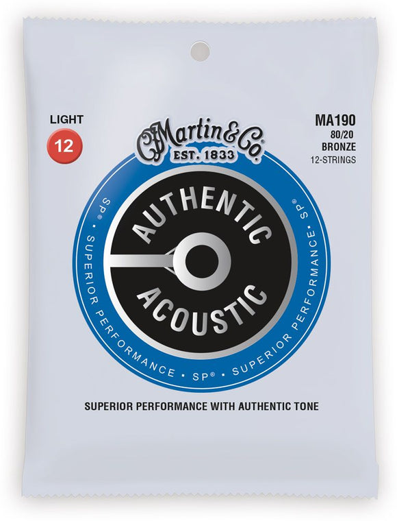 Martin MA190 Authentic Acoustic SP Light 80/20 Bronze 12-String Acoustic Guitar Strings