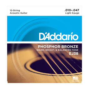 D'Addario EJ38 12-String Phosphor Bronze Light Acoustic Guitar Strings 10-47