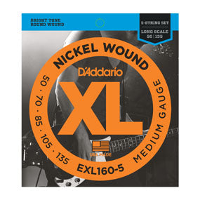 D'Addario EXL160-5 Nickel Wound Medium Long Scale 5-String Bass Strings 50-135