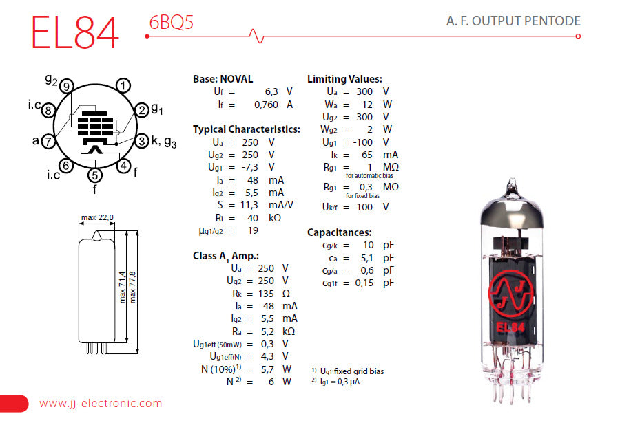 JJ Electronic EL84 Power Vacuum Tubes - APEX Matched Pair – Strings ...