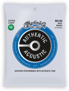 Martin MA180 Authentic Acoustic SP 80/20 Bronze Extra Light 12-String Acoustic Guitar Strings
